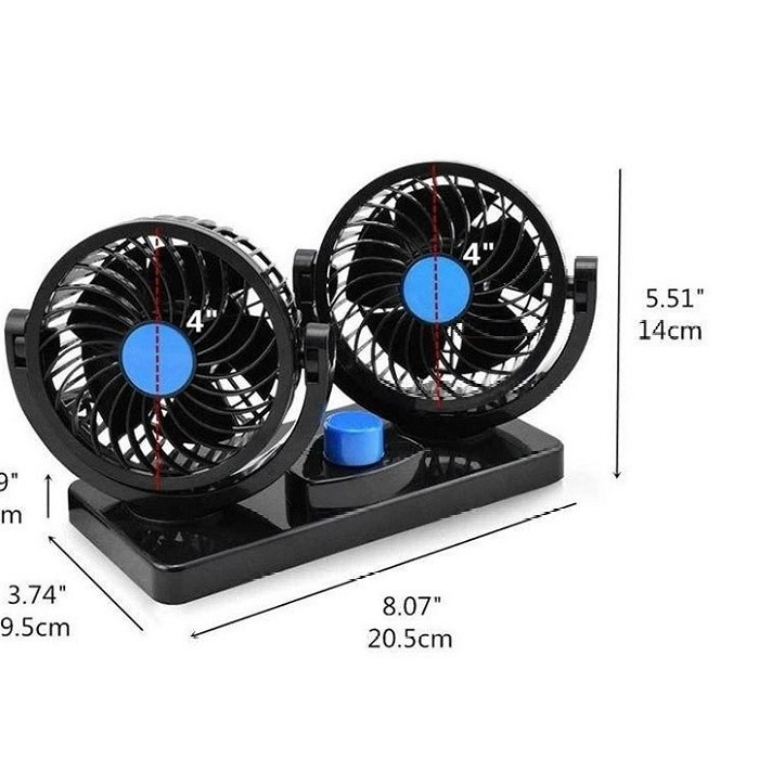 پنکه دوقلو خودرو مدل چرخش 360 درجه USB - مشکی
