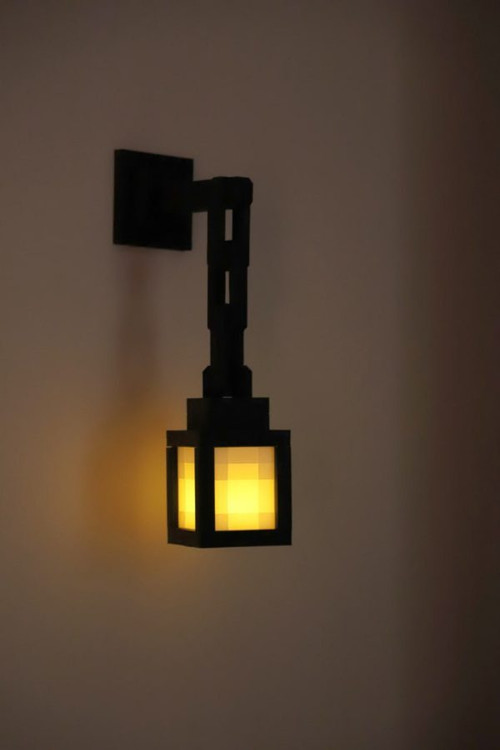 چراغ خواب فانوس ماینکرفت – آویز و ریموت دار - مشکی آفتابی