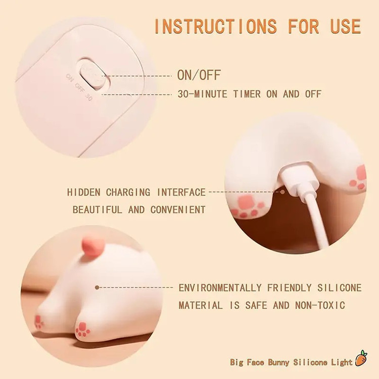 چراغ خواب سیلیکونی لمسی طرح خرگوش شارژی - مشخصات