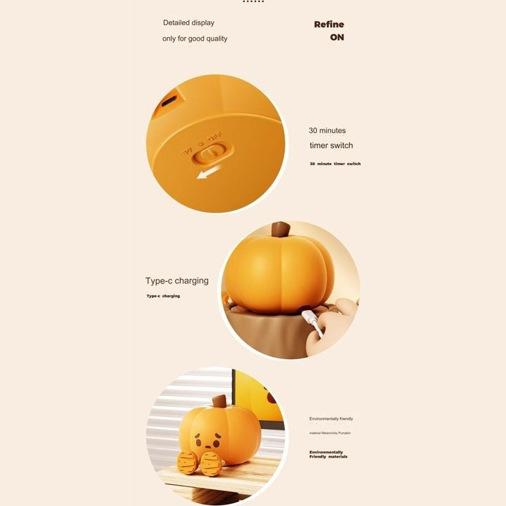 چراغ خواب سیلیکونی طرح کدو تنبل - مشخصات