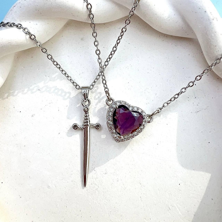 گردنبند قلب ست عاشقانه ولنتاین - بنفش