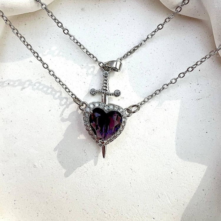 گردنبند قلب ست عاشقانه ولنتاین - مشکی و بنفش