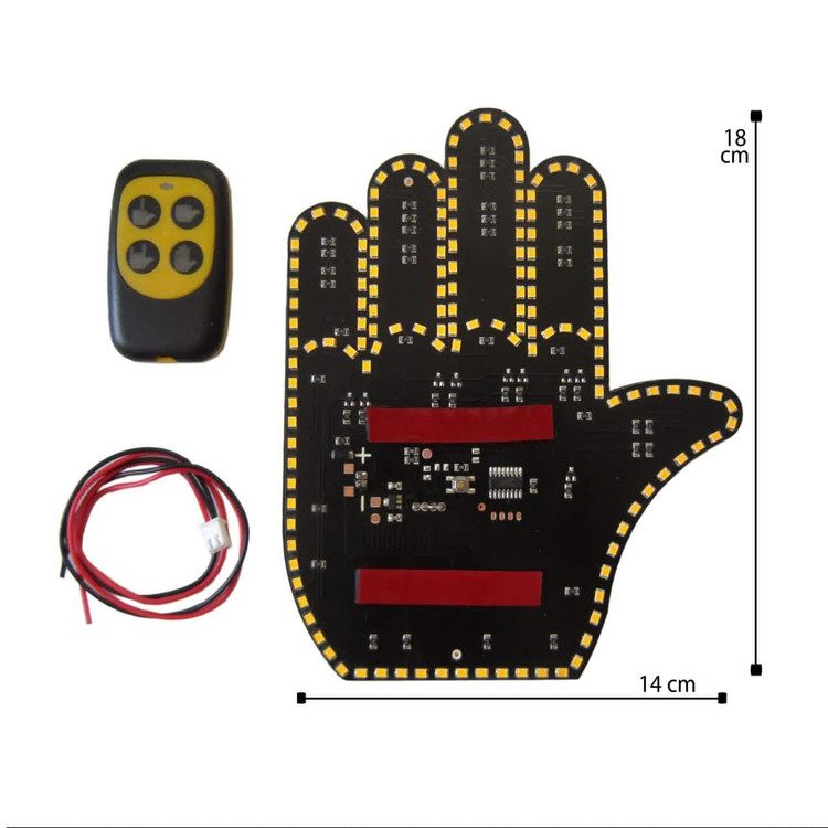 چراغ LED طرح دست بیقرار خودرو ۴ حالته ریموتدار - ابعاد