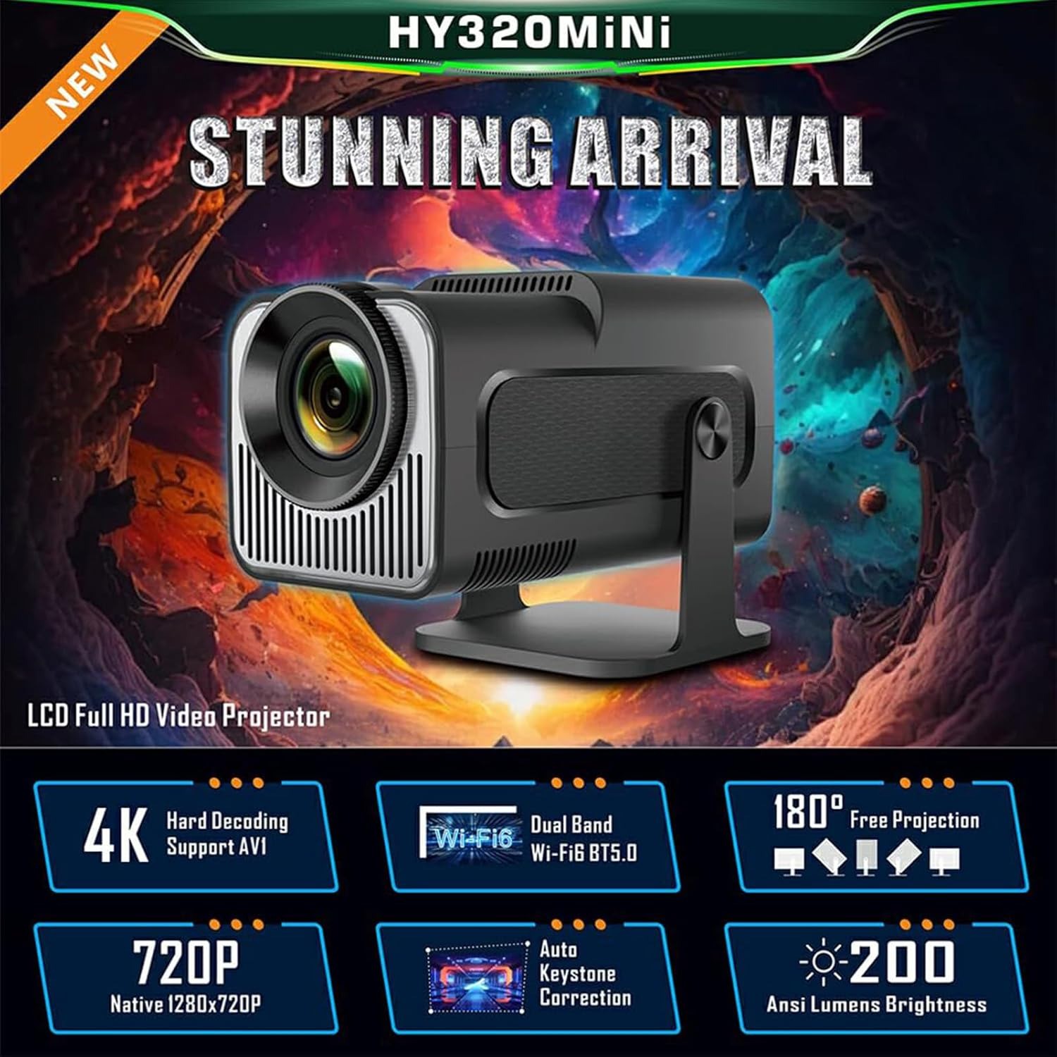 پروژکتور قابل حمل HY320 Mini Smart Projector 4K ( اصل )